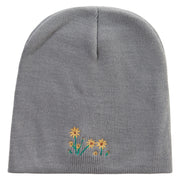 Forest Flowers Embroidered 8 inch Acrylic Short beanie - Grey OSFM