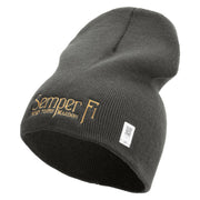United States Marines Semper Fi Symbol Embroidered 8 Inch Solid Knit Short Beanie Made in USA - Charcoal OSFM