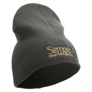 United States Marines Semper Fi Symbol Embroidered 8 Inch Solid Knit Short Beanie Made in USA - Charcoal OSFM