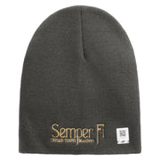 United States Marines Semper Fi Symbol Embroidered 8 Inch Solid Knit Short Beanie Made in USA - Charcoal OSFM