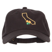 California Poppy with Map Embroidered Unstructured Washed Cap