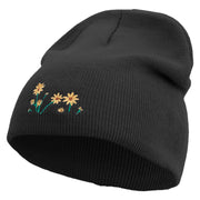 Forest Flowers Embroidered 8 inch Acrylic Short beanie - Black OSFM