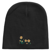 Forest Flowers Embroidered 8 inch Acrylic Short beanie - Black OSFM