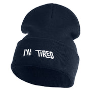 I'm Tired Logo Embroidered 12 Inch Long Knitted Beanie - Navy OSFM
