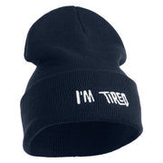 I'm Tired Logo Embroidered 12 Inch Long Knitted Beanie - Navy OSFM