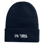 I'm Tired Logo Embroidered 12 Inch Long Knitted Beanie - Navy OSFM