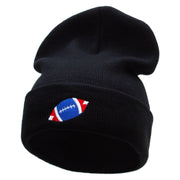 Flag Color Rugby Ball Embroidered 12 Inch Long Knitted Beanie - Black OSFM