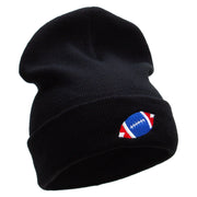 Flag Color Rugby Ball Embroidered 12 Inch Long Knitted Beanie - Black OSFM