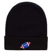 Flag Color Rugby Ball Embroidered 12 Inch Long Knitted Beanie - Black OSFM