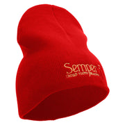 United States Marines Semper Fi Symbol Embroidered 8 Inch Solid Knit Short Beanie Made in USA - Red OSFM