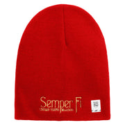 United States Marines Semper Fi Symbol Embroidered 8 Inch Solid Knit Short Beanie Made in USA - Red OSFM