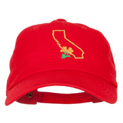 California Poppy with Map Embroidered Unstructured Washed Cap