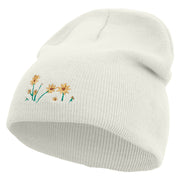 Forest Flowers Embroidered 8 inch Acrylic Short beanie - White OSFM