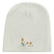 Forest Flowers Embroidered 8 inch Acrylic Short beanie - White OSFM