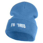 I'm Tired Logo Embroidered 12 Inch Long Knitted Beanie - Sky Blue OSFM