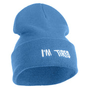 I'm Tired Logo Embroidered 12 Inch Long Knitted Beanie - Sky Blue OSFM
