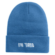 I'm Tired Logo Embroidered 12 Inch Long Knitted Beanie - Sky Blue OSFM