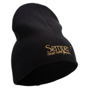 United States Marines Semper Fi Symbol Embroidered 8 Inch Solid Knit Short Beanie Made in USA - Black OSFM