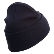 United States Marines Semper Fi Veteran Logo Embroidered 12 Inch Solid Knit Cuff Long Beanie Made in USA - Navy OSFM