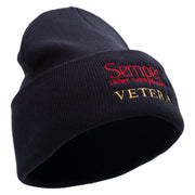 United States Marines Semper Fi Veteran Logo Embroidered 12 Inch Solid Knit Cuff Long Beanie Made in USA - Navy OSFM