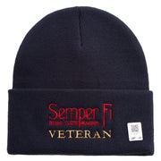 United States Marines Semper Fi Veteran Logo Embroidered 12 Inch Solid Knit Cuff Long Beanie Made in USA - Navy OSFM