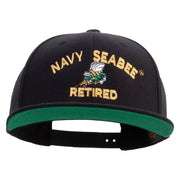 Licensed US Navy Seabee Retired Embroidered Wool Blend Prostyle Snapback Cap - Black OSFM