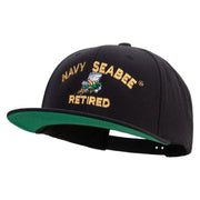 Licensed US Navy Seabee Retired Embroidered Wool Blend Prostyle Snapback Cap - Black OSFM