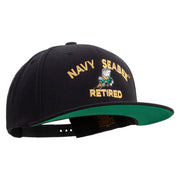 Licensed US Navy Seabee Retired Embroidered Wool Blend Prostyle Snapback Cap - Black OSFM