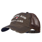 Fishing Hair Don't Care Embroidered Cotton Mesh Cap