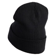 Brain Rot Logo Embroidered Big Size Cuff Long Beanie - Black OSFM