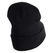 Brain Rot Logo Embroidered Big Size Cuff Long Beanie - Black OSFM