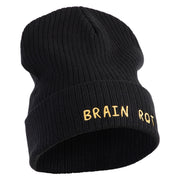 Brain Rot Logo Embroidered Big Size Cuff Long Beanie - Black OSFM