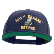 Licensed US Navy Seabee Retired Embroidered Wool Blend Prostyle Snapback Cap - Navy OSFM