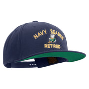 Licensed US Navy Seabee Retired Embroidered Wool Blend Prostyle Snapback Cap - Navy OSFM