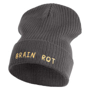Brain Rot Logo Embroidered Big Size Cuff Long Beanie - Charcoal OSFM