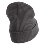 Brain Rot Logo Embroidered Big Size Cuff Long Beanie - Charcoal OSFM