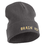 Brain Rot Logo Embroidered Big Size Cuff Long Beanie - Charcoal OSFM