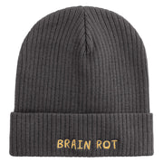 Brain Rot Logo Embroidered Big Size Cuff Long Beanie - Charcoal OSFM