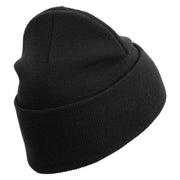 United States Marines Semper Fi Veteran Logo Embroidered 12 Inch Solid Knit Cuff Long Beanie Made in USA - Black OSFM