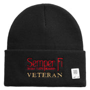 United States Marines Semper Fi Veteran Logo Embroidered 12 Inch Solid Knit Cuff Long Beanie Made in USA - Black OSFM