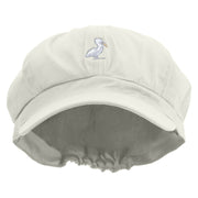 Simple Seagull Logo Embroidered Cotton Elastic Newsboy Cap - White OSFM