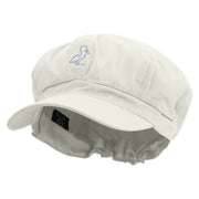 Simple Seagull Logo Embroidered Cotton Elastic Newsboy Cap - White OSFM