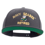 Licensed US Navy Seabee Retired Embroidered Wool Blend Prostyle Snapback Cap - Dk-Grey OSFM