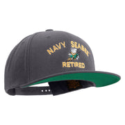 Licensed US Navy Seabee Retired Embroidered Wool Blend Prostyle Snapback Cap - Dk-Grey OSFM