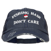 Fishing Hair Don't Care Embroidered Cotton Mesh Cap