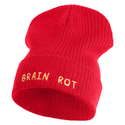 Brain Rot Logo Embroidered Big Size Cuff Long Beanie - Red OSFM