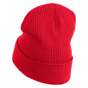 Brain Rot Logo Embroidered Big Size Cuff Long Beanie - Red OSFM