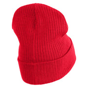 Brain Rot Logo Embroidered Big Size Cuff Long Beanie - Red OSFM