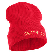 Brain Rot Logo Embroidered Big Size Cuff Long Beanie - Red OSFM