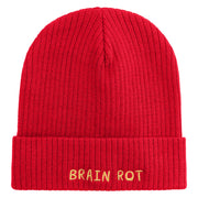 Brain Rot Logo Embroidered Big Size Cuff Long Beanie - Red OSFM